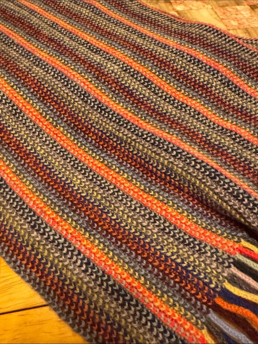 Vintage William Brunton Knit Lambswool Multicolor Fringe Scarf